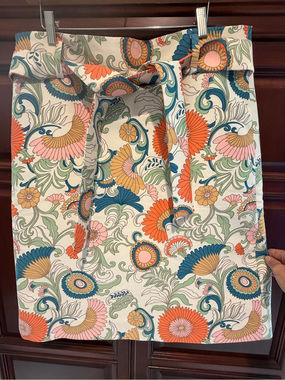 J. Crew Floral Belted Skirt in Cream, Orange, Pink, Teal, and Green